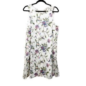 ECI Mini Dress White Multicolor Embroidered Floral Flare Sleeveless Back Zip L